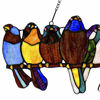 Picture of River of Goods Birds on a Wire 9.5 Inch High Stained Glass Suncatcher Window Panel, Multicolor