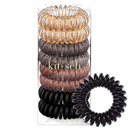 Picture of Kitsch Spiral Hair Ties, Coil Hair Ties, Phone Cord Hair Ties, Hair Coils - 8 pcs, Brunette