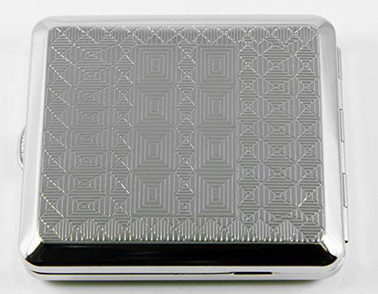 Picture of Delux Stainless Steel RFID Blocking Victorian Style Classic Metallic Silver Color Double Sided King Cigarette Case Holder and Credit Card RFID Protective Security Wallet Case (Plaid)