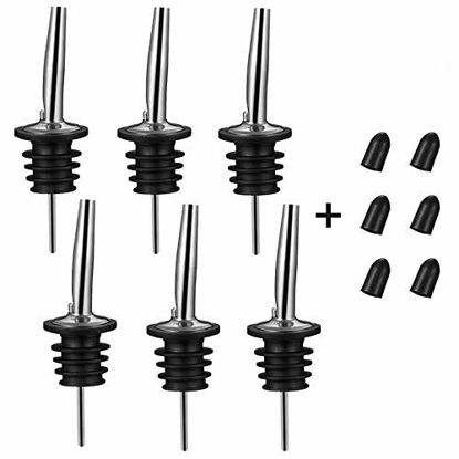 Picture of 6PCS Stainless Steel Pourers, BALTRE Speed pourer, Liquor Bottle Pourers and Vinegar Tapered Stopper Spout, Suitable for About 3/4" Bottle Mouth, Free Gift Sealed Dust Caps
