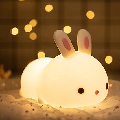 Picture of Cute Bunny Night Light for Kids,Toddler,Kawaii Animal Lamp,Silicone Nursery Baby Nightlight,Teen Girls Bedroom Decor Decrations,Glow up Color Changing Squishy Stuff,Child Valentines gifts,Anime Rabbit