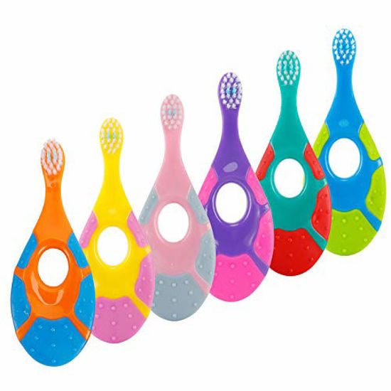 Picture of Slotic Baby Toothbrush & Toddler Toothbrush for Age 0-2 Years Old | Extra Soft Bristle for Baby Teeth & Infant Gums | Easy-Grip Finger Handle & Teething Pad | Dentist Recommended | 6-Pack