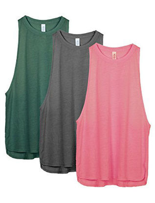 Picture of icyzone Workout Tank Tops for Women - Running Muscle Tank Sport Exercise Gym Yoga Tops Athletic Shirts(Pack of 3) (L, Army/Charcoal/Pink)