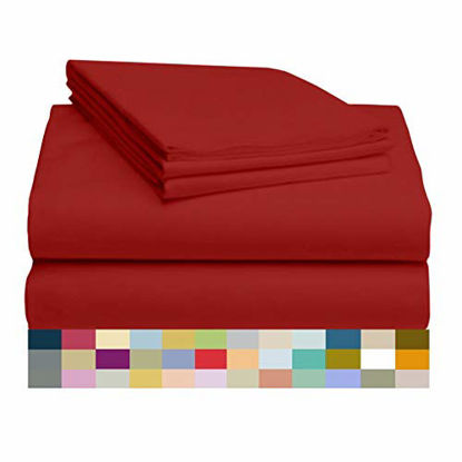 Picture of LuxClub 4 PC Sheet Set Bamboo Sheets Deep Pockets 18" Eco Friendly Wrinkle Free Sheets Machine Washable Hotel Bedding Silky Soft - Red Twin