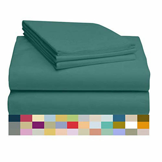 Picture of LuxClub 4 PC Sheet Set Bamboo Sheets Deep Pockets 18" Eco Friendly Wrinkle Free Sheets Machine Washable Hotel Bedding Silky Soft - Teal Twin