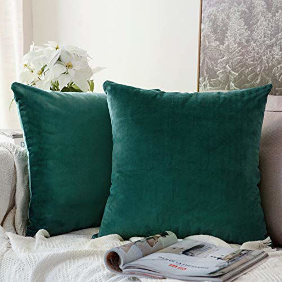 Picture of MIULEE Pack of 2 Velvet Pillow Covers Decorative Square Pillowcase Soft Solid Cushion Case for Couch Sofa Bedroom Car 24 x 24 Inch 60 x 60 cm Teal