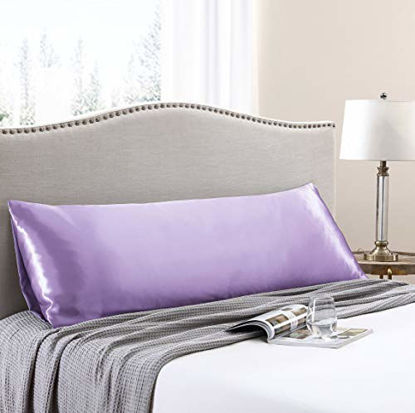 Picture of Love's cabin Body Pillow Cover, 20x54 inches Light Purple Soft Satin Body Pillow case with Envelope Closure, Silky Slip Cooling Body Pillow Pillowcases for Hair and Skin