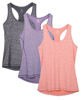 Picture of icyzone Workout Tank Tops for Women - Racerback Athletic Yoga Tops, Running Exercise Gym Shirts(Pack of 3)(S, Charcoal/Lavender/Peach)