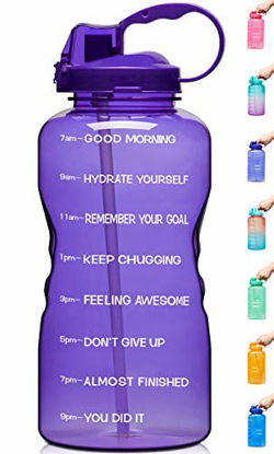 Picture of Venture Pal Large 1 Gallon/128 OZ (When Full) Motivational BPA Free Leakproof Water Bottle with Straw & Time Marker Perfect for Fitness Gym Camping Outdoor Sports-Purple