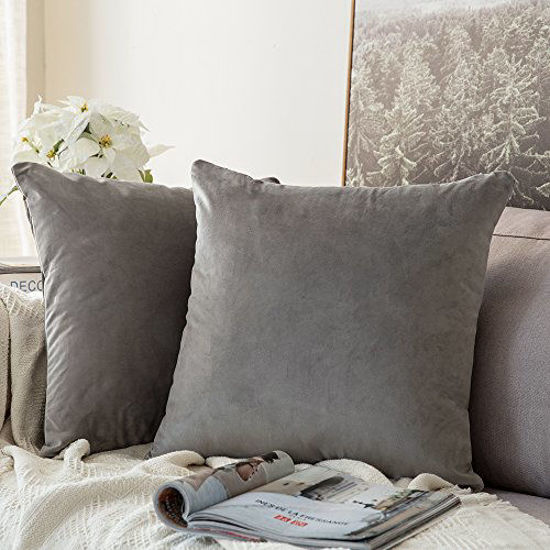 Picture of MIULEE Pack of 2 Velvet Pillow Covers Decorative Square Pillowcase Soft Solid Grey Cushion Case for Sofa Bedroom Car 22 x 22 Inch 55 x 55 cm