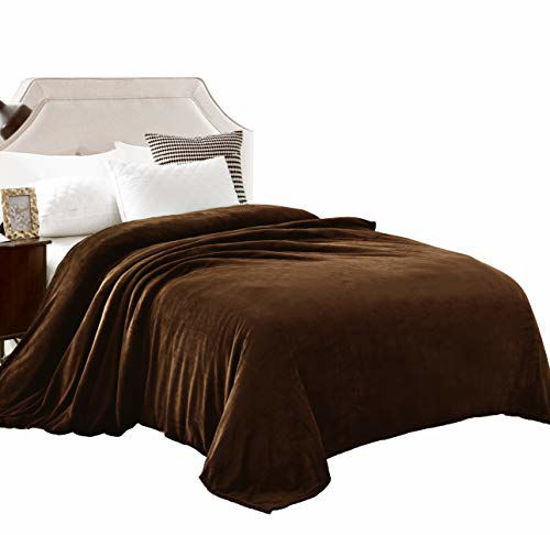 Picture of Exclusivo Mezcla Twin Size Flannel Fleece Velvet Plush Bed Blanket as Bedspread/Coverlet/Bed Cover (90" x 66", Brown) - Soft, Lightweight, Warm and Cozy