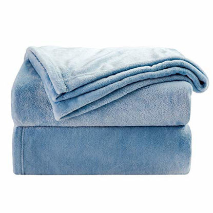 Picture of Bedsure Fleece Blanket Throw Size Washed Blue Lightweight Super Soft Cozy Luxury Bed Blanket Microfiber