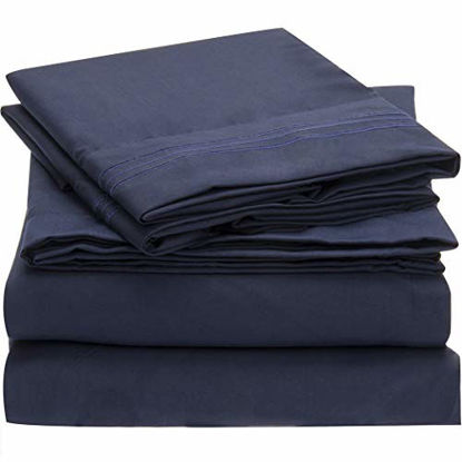 Picture of Mellanni Bed Sheet Set - Brushed Microfiber 1800 Bedding - Wrinkle, Fade, Stain Resistant - 4 Piece (Cal King, Royal Blue)