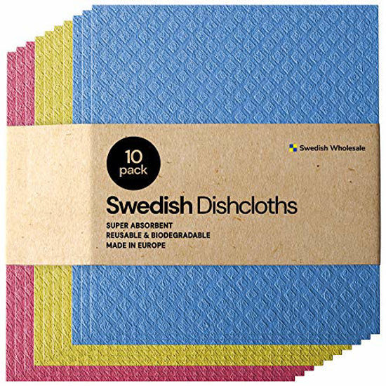 Picture of Swedish Dishcloth Cellulose Sponge Cloths - Bulk 10 Pack of Eco-Friendly No Odor Reusable Cleaning Cloths for Kitchen - Absorbent Dish Cloth Hand Towel (10 Dishcloths - Assorted)