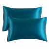 Picture of Bedsure Satin Pillowcase for Hair and Skin, 2-Pack - Standard Size (20x26 inches) Pillow Cases - Satin Pillow Covers with Envelope Closure, Teal