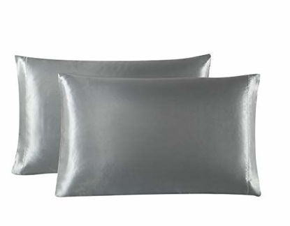 Picture of Love's cabin Silk Satin Pillowcase for Hair and Skin (Dark Gray, 20x30 inches) Slip Pillow Cases Queen Size Set of 2 - Satin Cooling Pillow Covers with Envelope Closure