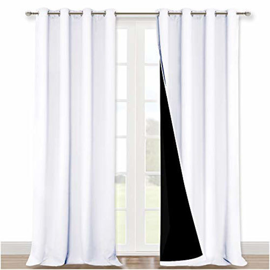 Picture of NICETOWN White 100% Blackout Curtains for Windows, Super Heavy-Duty Black Lined Total Darkness Drapes for Bedroom, Privacy Assured Window Treatment for Patio (Pack of 2, 52 inches W x 108 inches L)