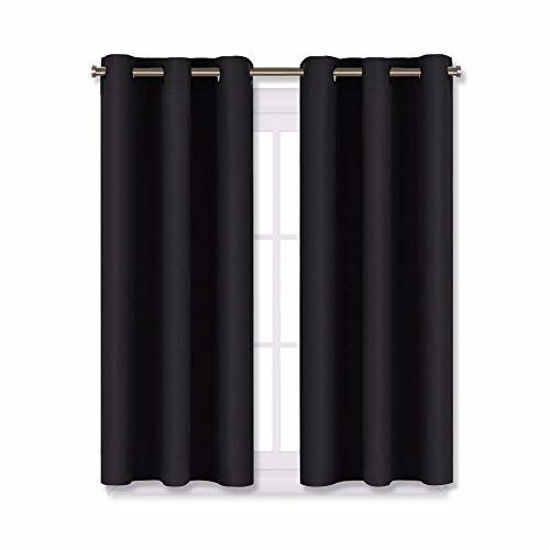 Picture of NICETOWN Living Room Blackout Curtains and Drapes, Black Solid Thermal Insulated Grommet Blackout Drapery Panels for Window (2 Panels, 29 inches Wide by 45 inches Long, Black)