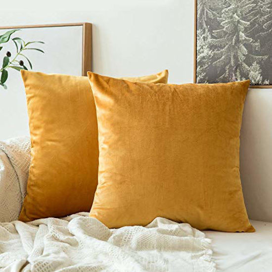 Picture of MIULEE Pack of 2 Velvet Pillow Covers Decorative Square Pillowcase Soft Solid Cushion Case for Sofa Bedroom Car 26 x 26 Inch Gold