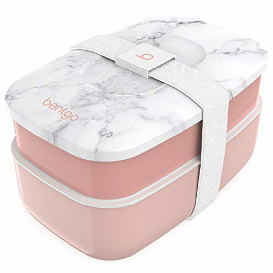 Picture of Bentgo Classic - All-in-One Stackable Bento Lunch Box Container - Modern Bento-Style Design Includes 2 Stackable Containers, Built-in Plastic Utensil Set, and Nylon Sealing Strap (Blush Marble)