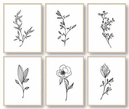 Picture of Botanical Plant Wall Art Prints, Minimalist Wall Art, Black and White Wall Art, Plant Wall Decor, Bathroom Wall Decor, Kitchen Wall Decor (Set of 6, 8X10in, Unframed)