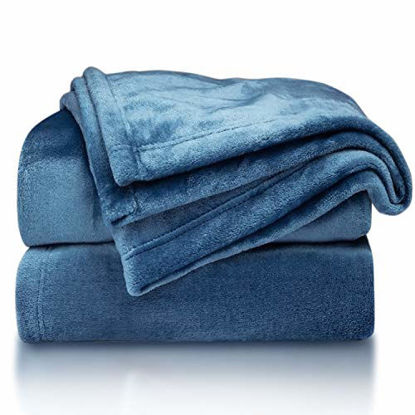 Picture of Bedsure Flannel Fleece Blanket Twin Size (60"x80"), Stone Blue - Lightweight Blanket for Sofa, Couch, Bed, Camping, Travel - Super Soft Cozy Microfiber Blanket