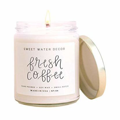Picture of Sweet Water Decor Fresh Coffee Candle | Sweet Latte, Caramel Creme, Kona Coffee, and Rum Cream Scented Soy Wax Candle for Home | 9oz Clear Glass Jar, 40 Hour Burn Time, Made in the USA