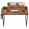 Picture of CubiCubi Study Computer Desk 63" Home Office Writing Small Desk, Modern Simple Style PC Table, Black Metal Frame, Deep Brown