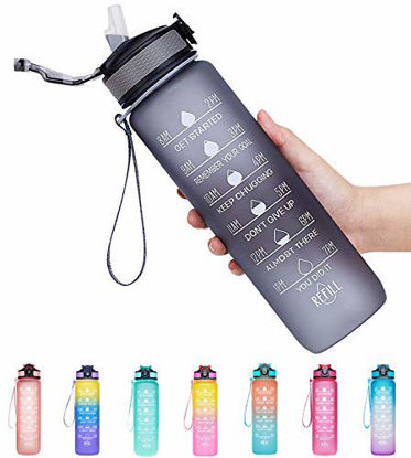 Picture of Giotto 32oz Large Leakproof BPA Free Drinking Water Bottle with Time Marker & Straw to Ensure You Drink Enough Water Throughout The Day for Fitness and Outdoor Enthusiasts-Gray