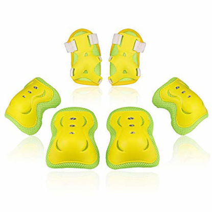 Picture of BOSONER Kids/Youth Knee Pad Elbow Pads Guards Protective Gear Set for Roller Skates Cycling BMX Bike Skateboard Inline Skatings Scooter Riding Sports (Yellow, Medium(9-15 Years))