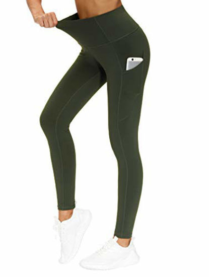 GetUSCart- THE GYM PEOPLE Thick High Waist Yoga Pants with Pockets, Tummy  Control Workout Running Yoga Leggings for Women (Large, Dark Olive)