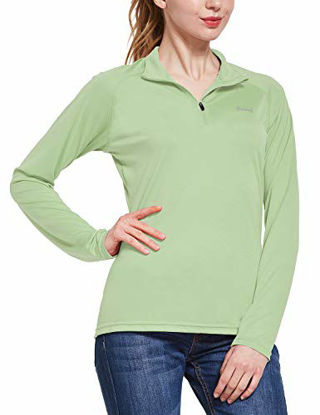 Picture of BALEAF Women's UPF 50+ Sun Protection T-Shirt Long Sleeve Half-Zip Thumb Hole Outdoor Performance Workout Tops Sage Size XL