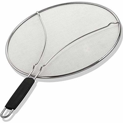 Picture of Grease Splatter Screen for Frying Pan 13" - Stops 99% of Hot Oil Splash - Protects Skin from Burns - Splatter Guard for Cooking - Iron Skillet Lid Keeps Kitchen Clean - Stainless Steel