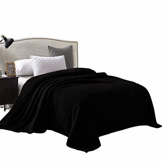 Picture of Exclusivo Mezcla Velvet Flannel Fleece Plush Queen Size Bed Blanket as Bedspread/Coverlet/Bed Cover (90" x 90", Black) - Soft, Lightweight, Warm and Cozy