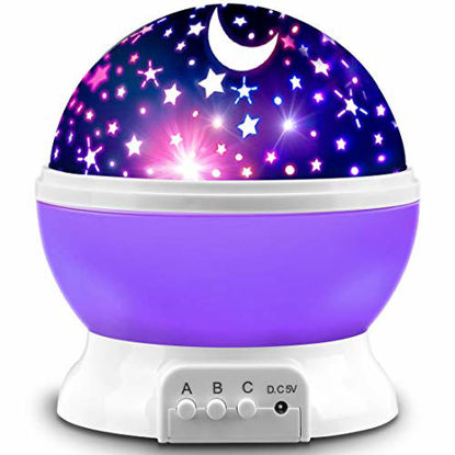 Picture of Star Projector, MOKOQI Night Light Lamp Fun Gifts for 1-4-6-14 Year Old Girls and Boys Rotating Star Sky Moon Light Projector for Kids Bedroom Decor (Purple)