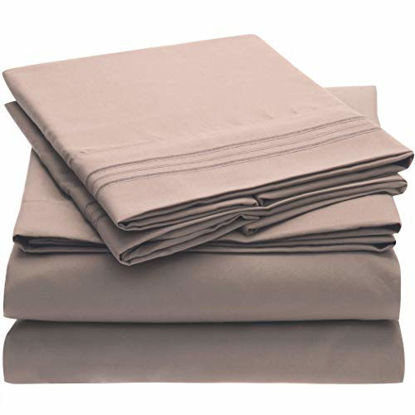 Picture of Mellanni Bed Sheet Set - Brushed Microfiber 1800 Bedding - Wrinkle, Fade, Stain Resistant - 5 Piece (Split King, Tan)