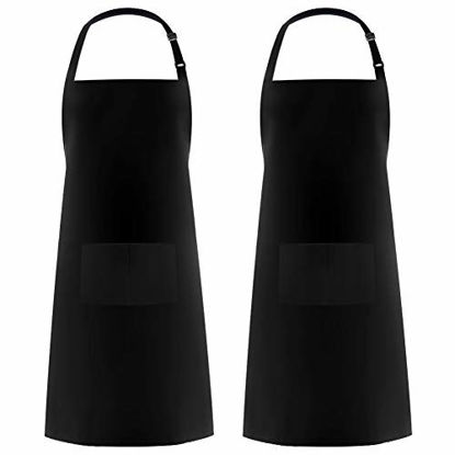 Picture of Syntus 100% Cotton Adjustable Bib 2 Pockets Cooking Kitchen Aprons, BBQ Drawing, Women Men Chef, Black
