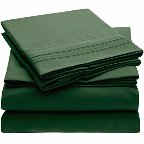 Picture of Mellanni Bed Sheet Set - Brushed Microfiber 1800 Bedding - Wrinkle, Fade, Stain Resistant - 4 Piece (Cal King, Emerald Green)