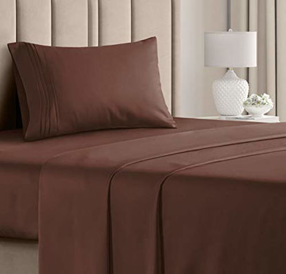 Picture of Twin XL Sheet Set - 3 Piece - Fits College Dorm Rooms - Hotel Luxury Bed Sheets - Extra Soft - Deep Pockets - Easy Fit - Breathable & Cooling - Brown Chocolate Bed Sheets - Twins