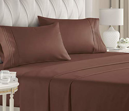 Picture of Full Size Sheet Set - 4 Piece Set - Hotel Luxury Bed Sheets - Extra Soft - Deep Pockets - Easy Fit - Breathable & Cooling - Wrinkle Free - Comfy - Brown Chocolate Bed Sheets - Fulls Sheets - 4 PC