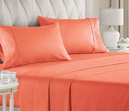 Picture of King Size Sheet Set - 4 Piece - Hotel Luxury Bed Sheets - Extra Soft - Deep Pockets - Easy Fit - Breathable & Cooling Sheets - Wrinkle Free - Comfy - Coral Bed Sheets - Kings Sheets - 4 PC