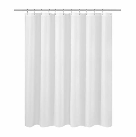 Picture of N&Y HOME Fabric Shower Curtain Liner 60 inches Long, Hotel Quality, Machine Washable, White Shorter Bathroom Curtains with Grommets, 72x60