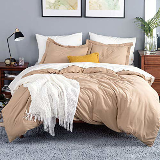 Picture of Bedsure Duvet Cover Twin Set with Zipper Closure Twin Size(68x90 inches)-2 Pieces (1 Duvet Cover + 1 Pillow Sham) Ultra Soft Hypoallergenic Microfiber, Khaki