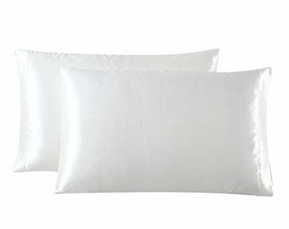 Picture of Love's cabin Silk Satin Pillowcase for Hair and Skin (Ivory White, 20x36 inches) Slip King Size Pillow Cases Set of 2 - Satin Cooling Pillow Covers with Envelope Closure