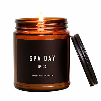Picture of Sweet Water Decor Spa Day Candle | Sea Salt, Jasmine, and Wood Relaxing Scented Soy Wax Candle for Home | 9oz Amber Glass Jar, 40 Hour Burn Time, Made in the USA