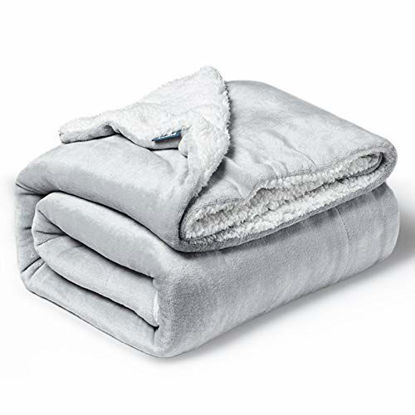 Picture of BEDSURE Sherpa Fleece Blanket Throw Size Light Grey Plush Throw Blanket Fuzzy Soft Blanket Microfiber