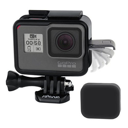 Picture of SOONSUN Frame Mount Housing Case with Lens Cover for GoPro Hero 5 6 7 Hero(2018) Hero5 Hero6 Hero7 Black, Hero7 White, Hero7 Silver Camera - Strong Structure and All Slots Fully Accessible
