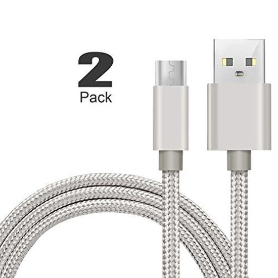 Picture of [2Pack]Micro-USB Cable,iBarbe Nylon Braided 5FT for Amazon Kindle Fire Tablets,HD,Fire HD 8 10,HDX 8.9" Paperwhite Voyage Oasis Reader Tap Playstation 4 Xbox One,WiFi 3G USB Data Sync Cable-Silver