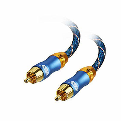 Picture of EMK Subwoofer Cable (3.3 ft/1m) -Digtal Coaxial/Subwoofer Cable Dual Shielded with Gold Plated RCA to RCA Connectors -Top Blue Series