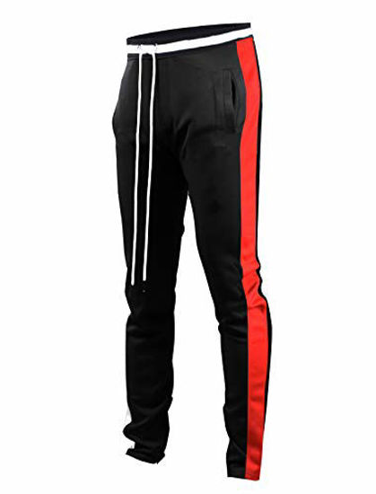 Picture of SCREENSHOTBRAND-S41700 Mens Hip Hop Premium Slim Fit Track Pants - Athletic Jogger Bottom with Side Taping-BK/RD-2XLarge